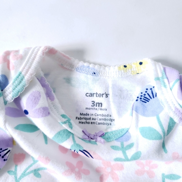 3M Floral Onesie Bodysuit Pink Purple Green - Picture 2 of 3